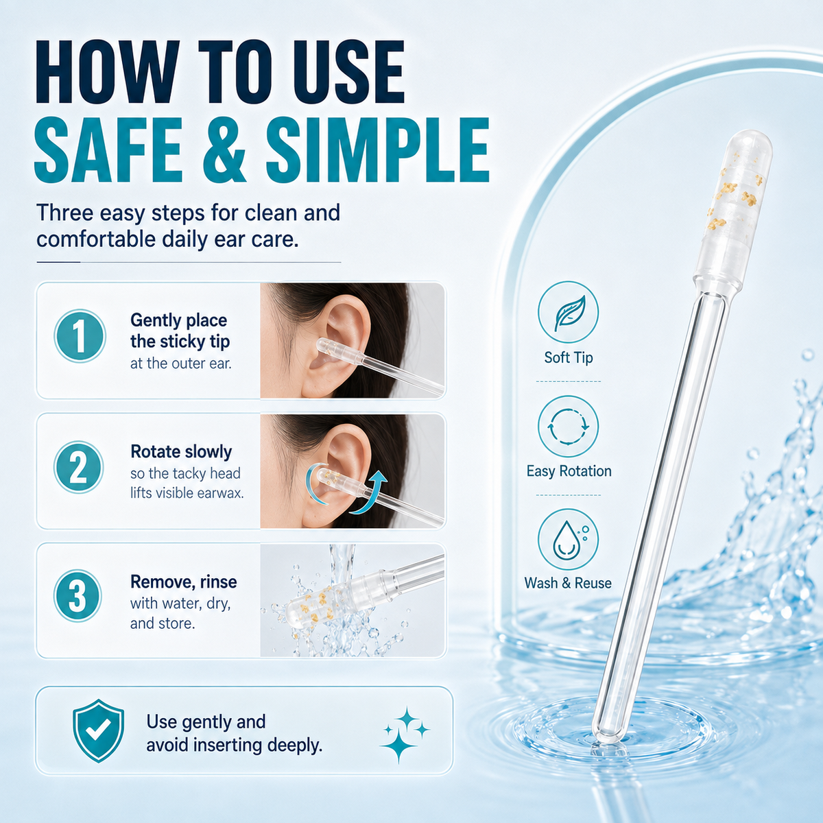 Reusable Sticky Ear Cleaning Stick – Gentle Adhesive Tip Ear Cleaner & Daily Hygiene Tool