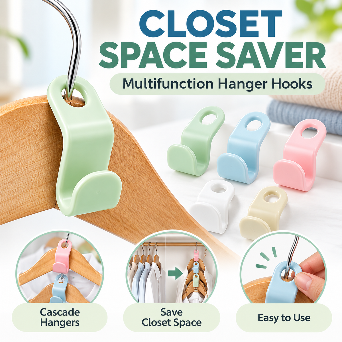 Space Saving Hangers Connector Hooks 20 Counts, High Load-bearing Clothes Hanger Connector Hooks, Hooks for Hangers, Random Colors
