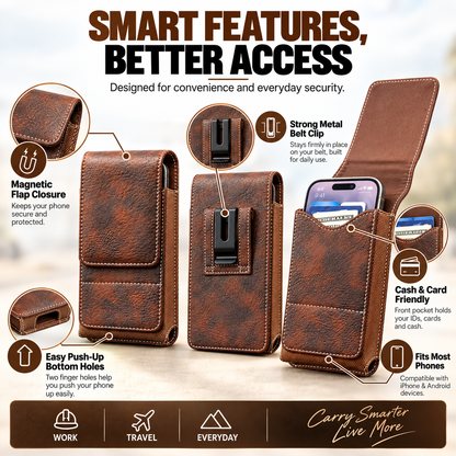 ⚡Big Discount | Waist Belt Cell Phone Pouch 📱 Multi-Pocket Leather Phone Case with Card Holder