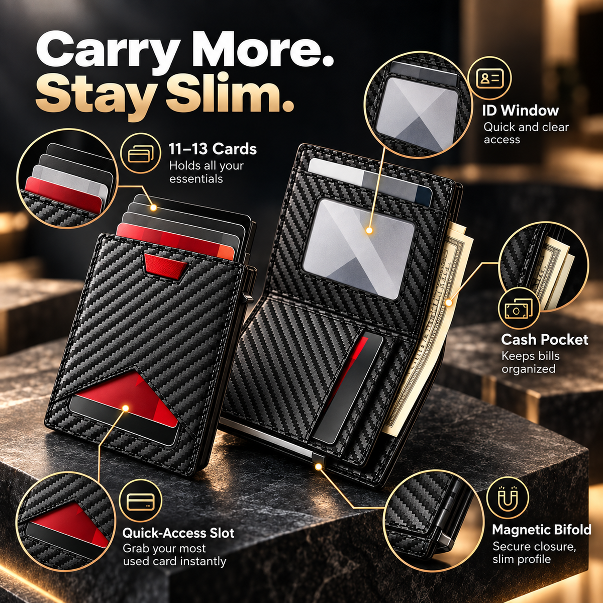 RFID Blocking Carbon Fiber Wallet ✅ Slim design | Holds cards + cash 💵EDC upgrade every guy wants 🔧