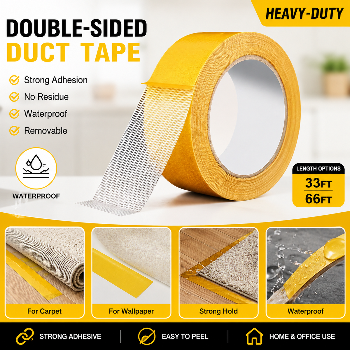 Buy 3 Get 2 Free Double-Sided Heavy Duty Tape — Strong, Waterproof & Clean Removal