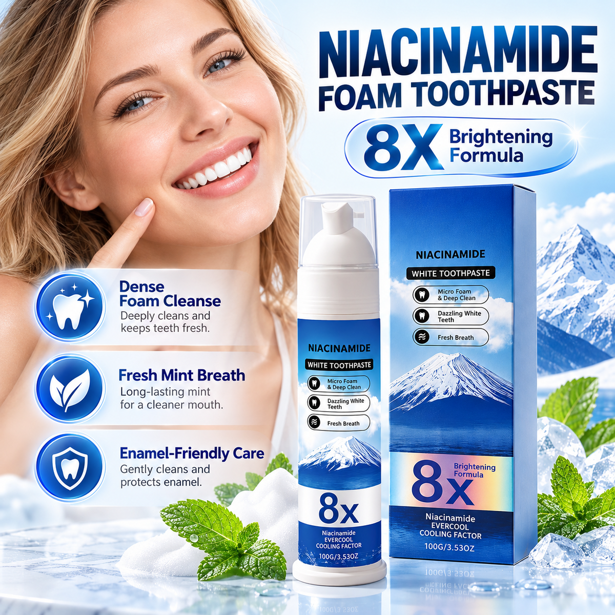 🔥 🔥50% OFF Niacinamide Foaming Whitening Toothpaste 8X - Fresh Breath Stain Removal Gentle Teeth Cleaning 🔥🔥