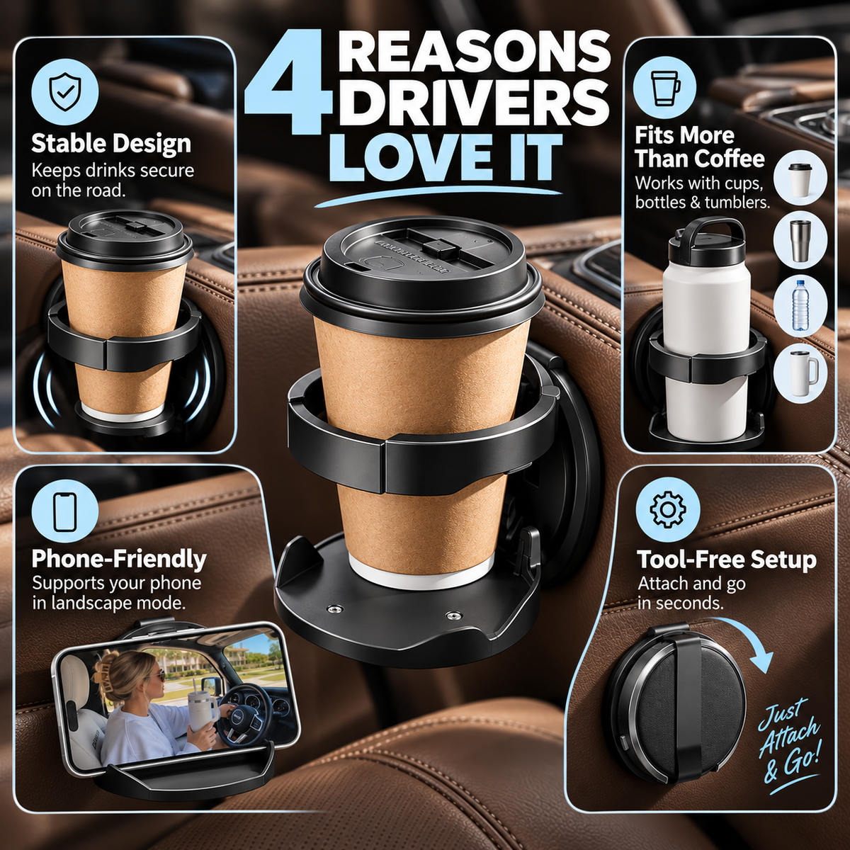 📢📢50% OFF !! ⏰Car Seat Headrest Cup Holder with Hooks