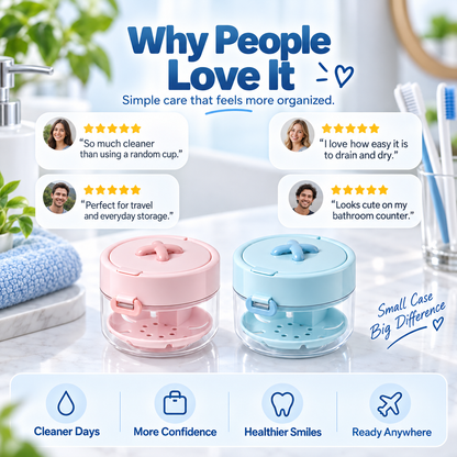 ✨ Travel Care Deal – Retainer Cleaning Case 🦷 Soak, Store & Rinse Container with Mirror & Brush for On-the-Go Use 💼