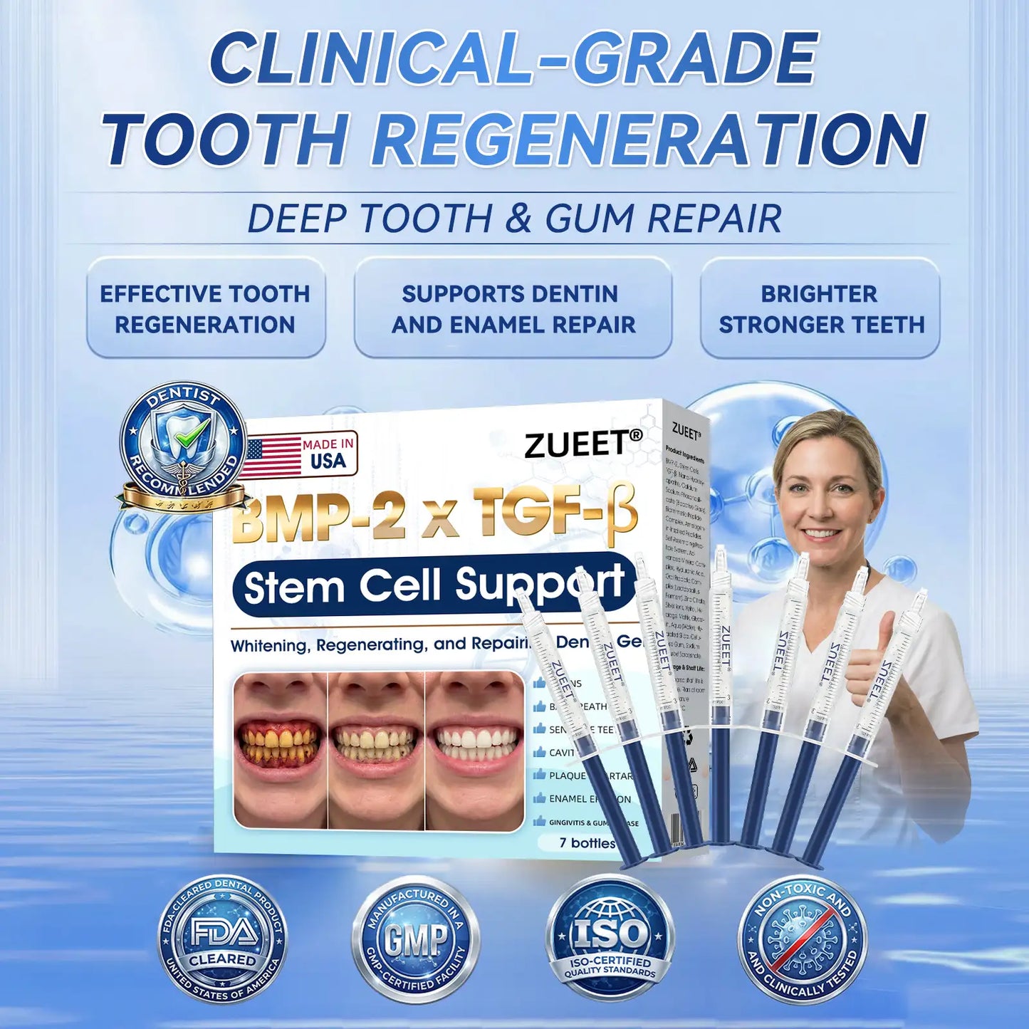 𝙕𝙐𝙀𝙀𝙏® BMP-2 x TGF-β (Stem Cell Support) Whitening, Regenerating, and Repairing Dental Gel - Results in 7 days💎