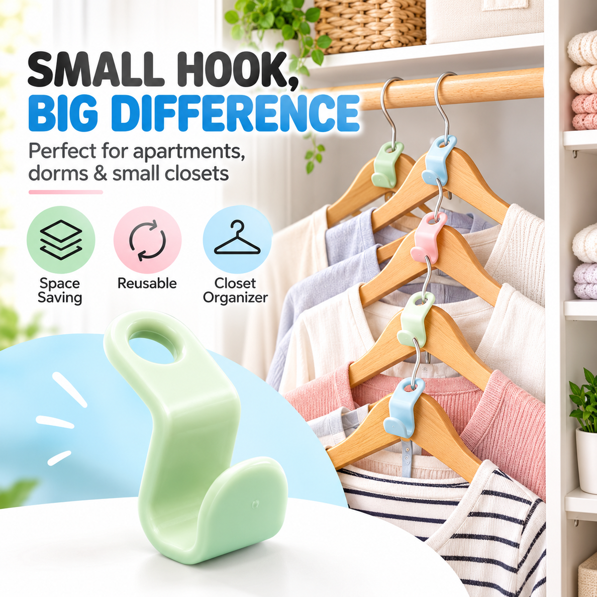 Space Saving Hangers Connector Hooks 20 Counts, High Load-bearing Clothes Hanger Connector Hooks, Hooks for Hangers, Random Colors