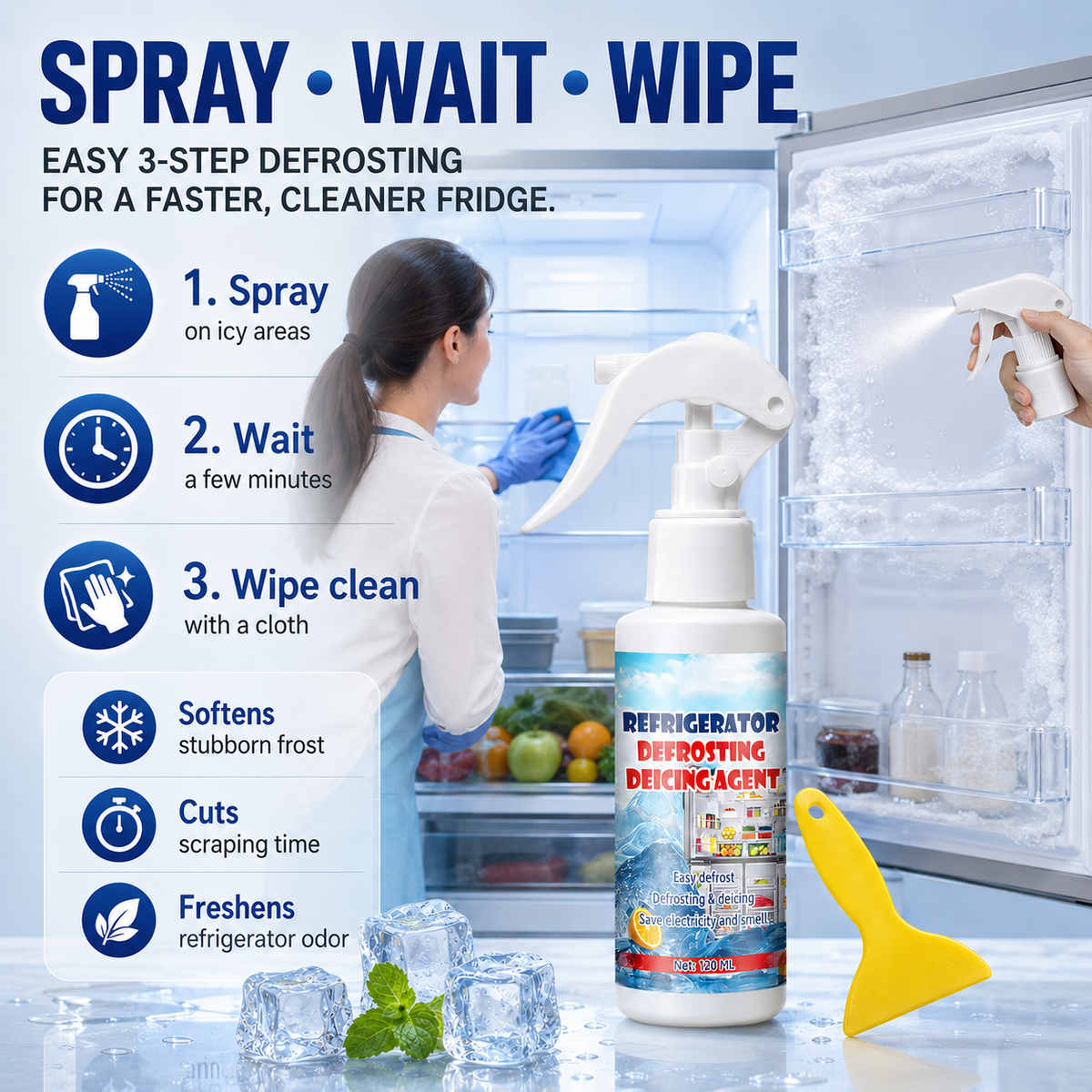 Ice Melting Spray - Safe and gentle & Fast defrosting(free spatula)