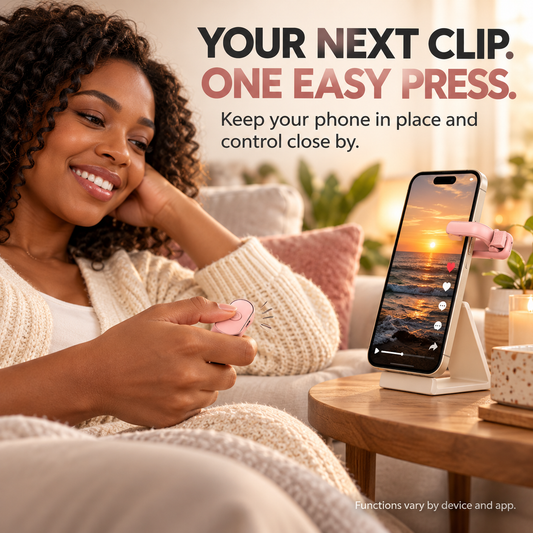 Hands-free phone stand + Bluetooth remote. Portrait & landscape mode. Wireless Page Turner, CameraShutter Video Recording for iOSAndroid, Phone Selfie Accessory, Gifts for Men Women,