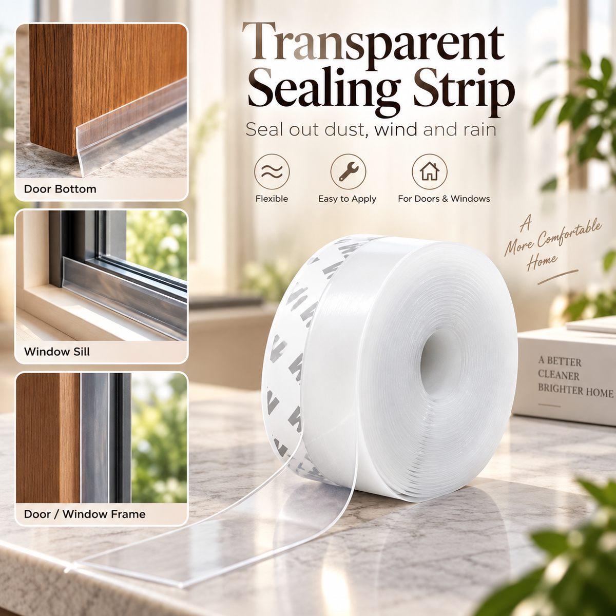 16.4Ft Door Weather Stripping | Adhesive Draft Stopper Seal Strip for Doors, Windows & Shower Doors