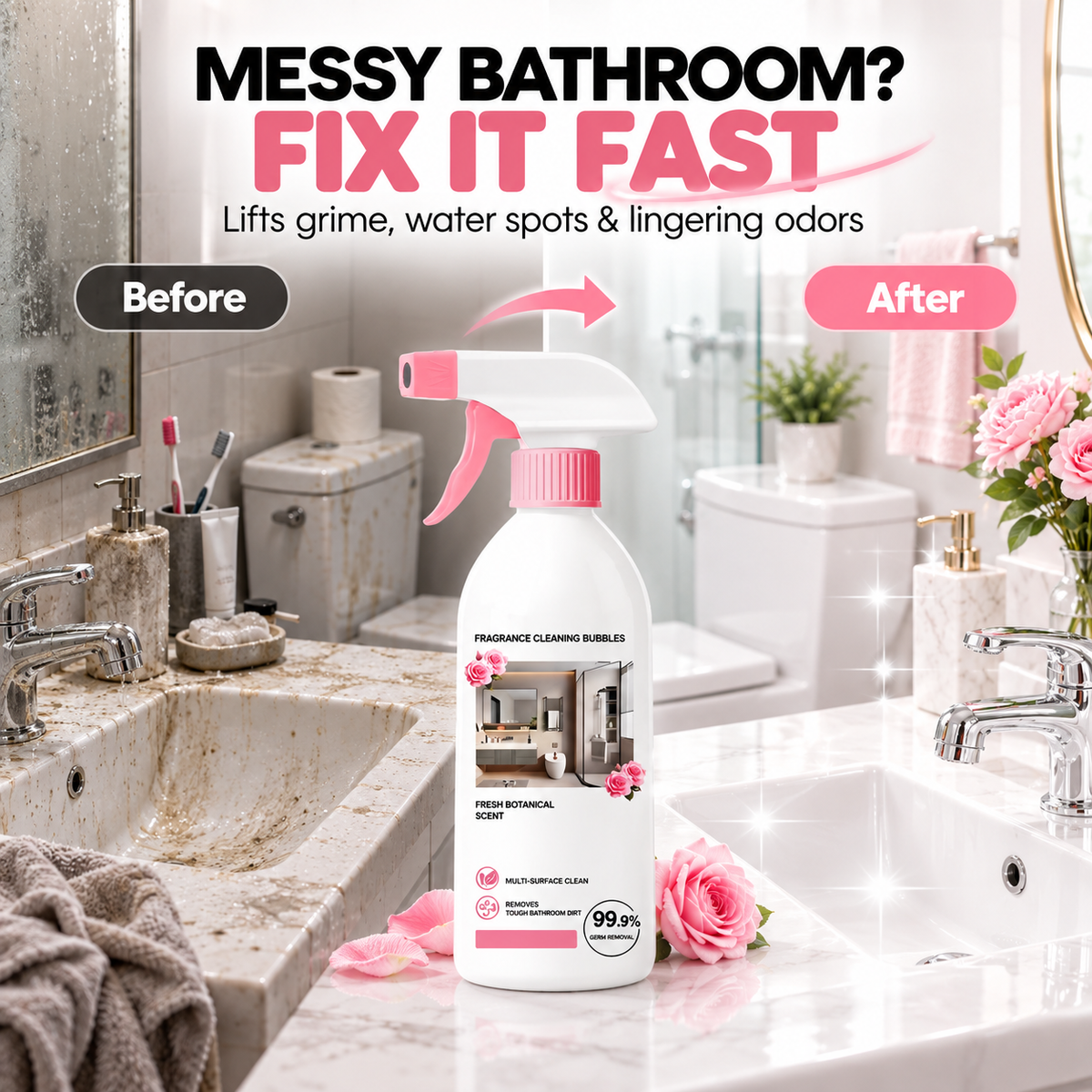 Buy 2 bottle get 2 free Tired of Stubborn Bathroom Grime? Rose Scent Bathroom Foam Cleaner Spray,Multi-purpose Bathroom Cleaner for Tub & Sink