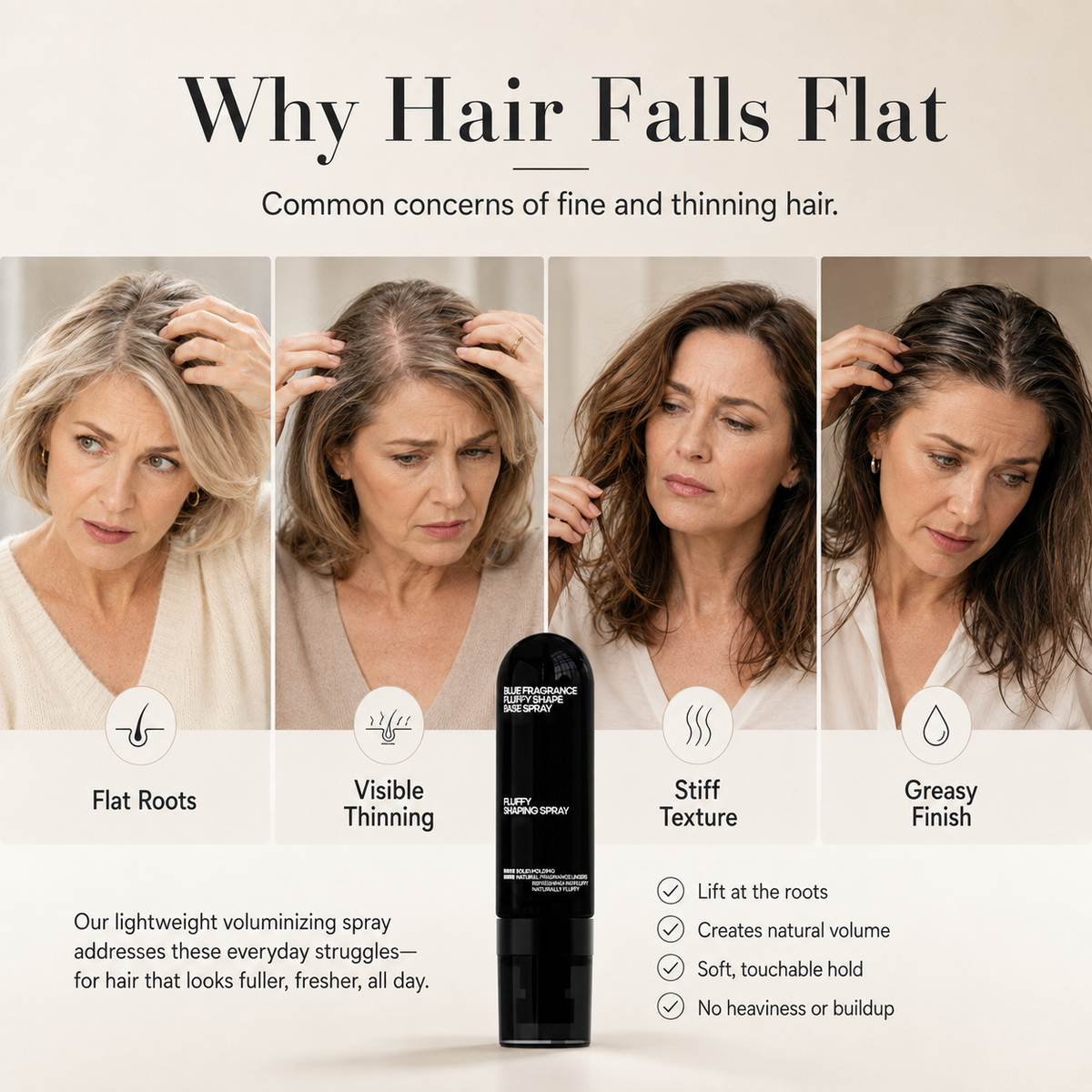 🍑✨Hair volumizing spray with peach scent, long-lasting, gives more body, light styling spray for straight, flat hair