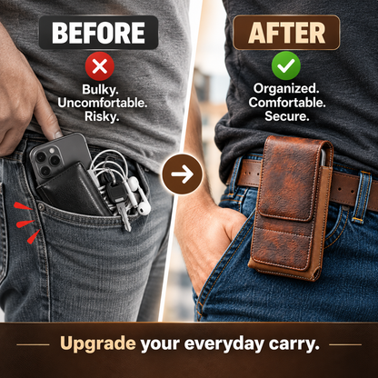 ⚡Big Discount | Waist Belt Cell Phone Pouch 📱 Multi-Pocket Leather Phone Case with Card Holder