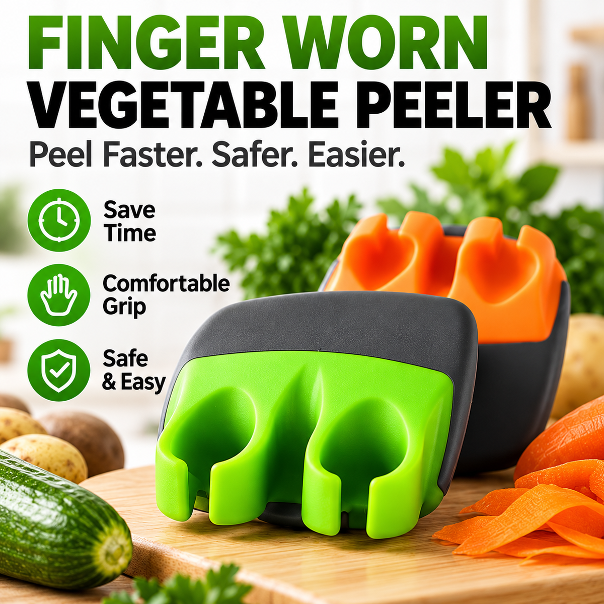 Hand Vegetable Peeler Palm Peeler Rubber Finger Grips Comfortable to Peel Pumpkin, Carrot, Cucumber, Potato and More