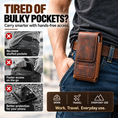 ⚡Big Discount | Waist Belt Cell Phone Pouch 📱 Multi-Pocket Leather Phone Case with Card Holder