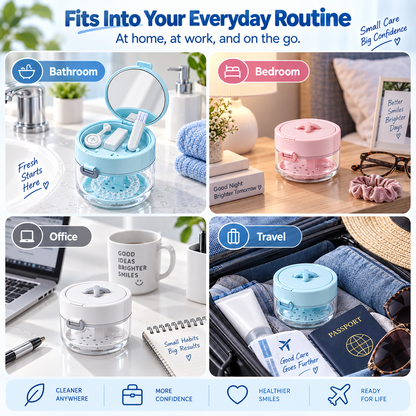 ✨ Travel Care Deal – Retainer Cleaning Case 🦷 Soak, Store & Rinse Container with Mirror & Brush for On-the-Go Use 💼