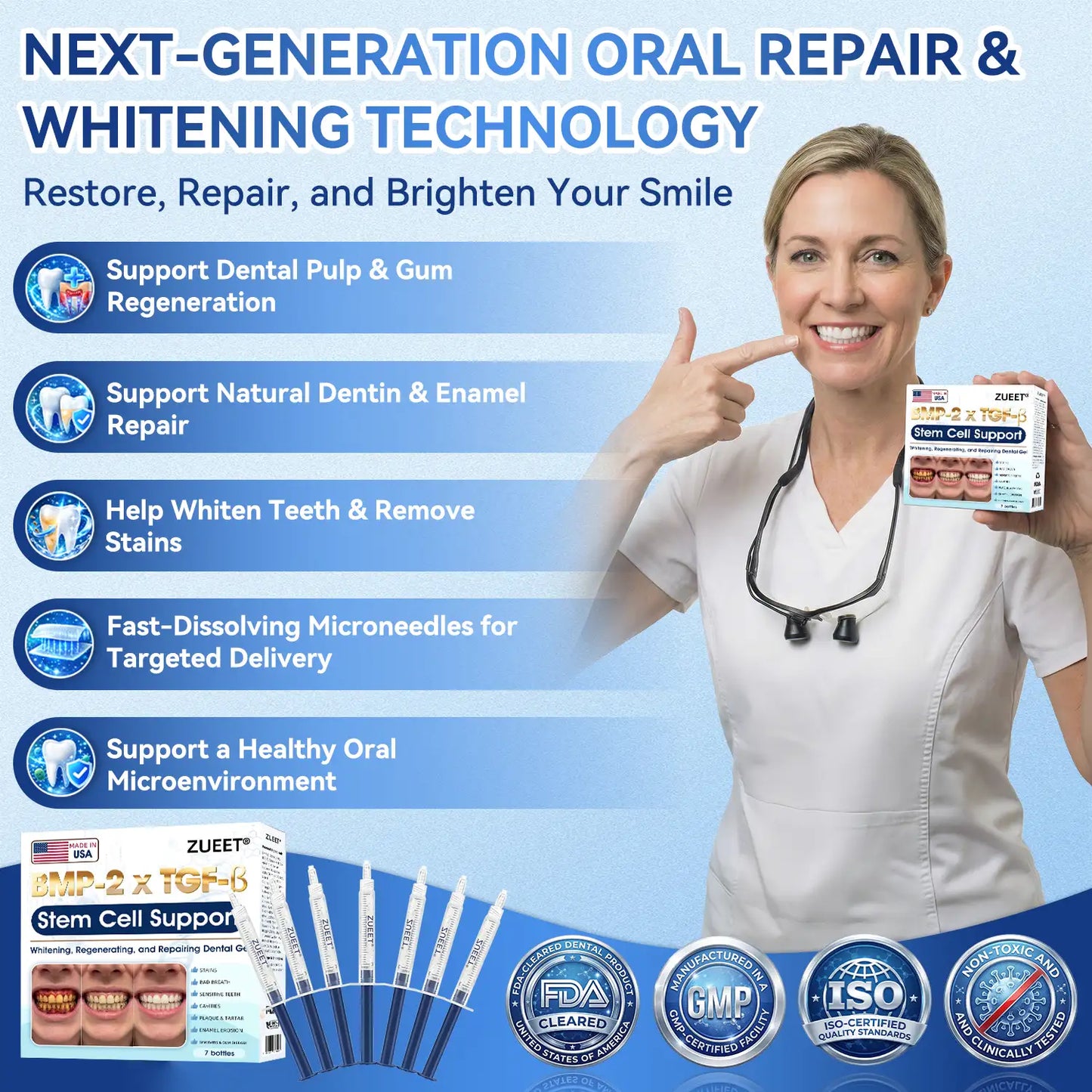 𝙕𝙐𝙀𝙀𝙏® BMP-2 x TGF-β (Stem Cell Support) Whitening, Regenerating, and Repairing Dental Gel - Results in 7 days💎