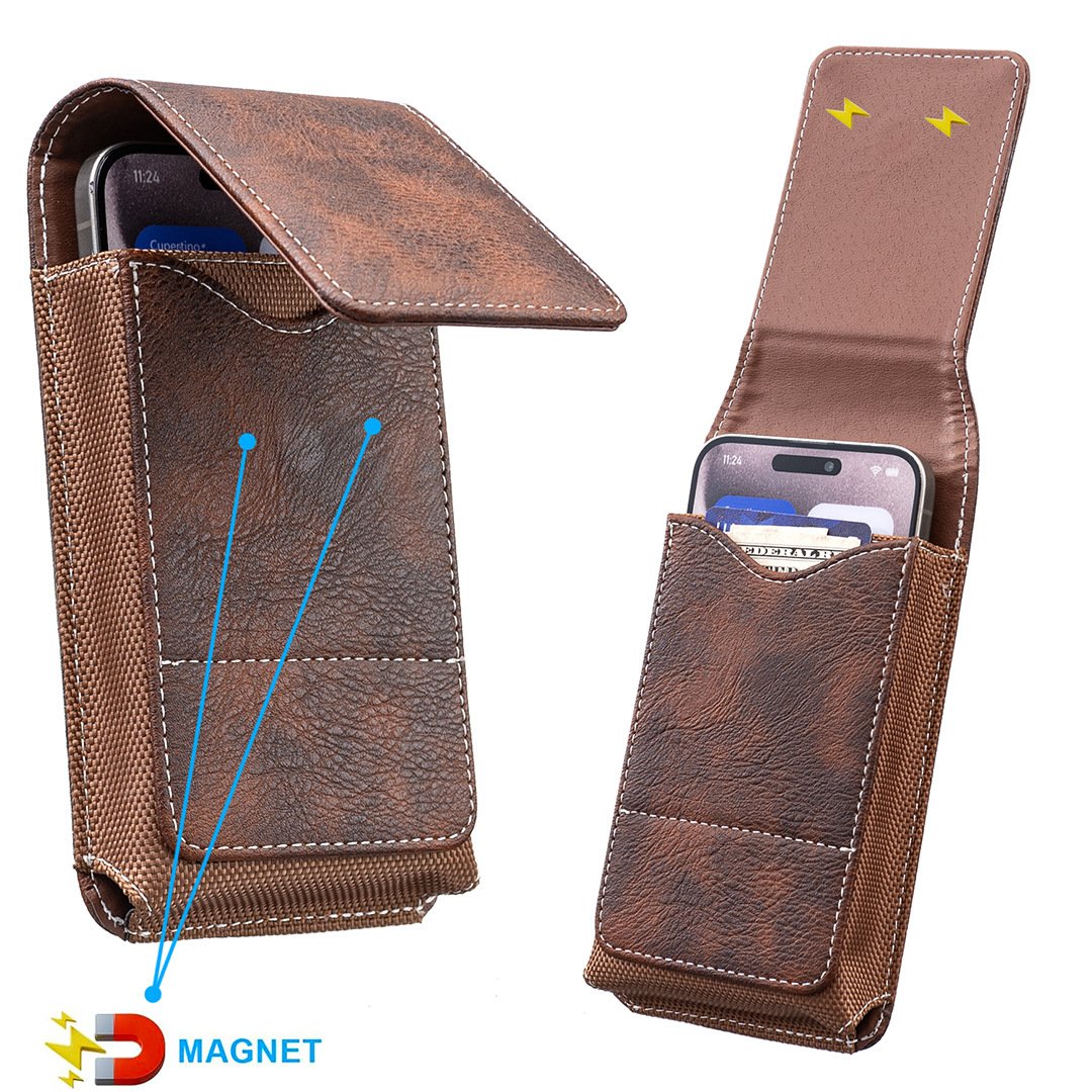 ⚡Big Discount | Waist Belt Cell Phone Pouch 📱 Multi-Pocket Leather Phone Case with Card Holder
