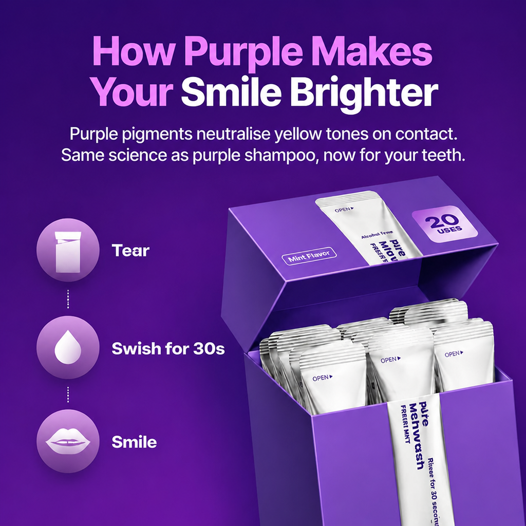 Cancel Yellow Stones in 30 Seconds with Purple Color Correcting Mouthwash