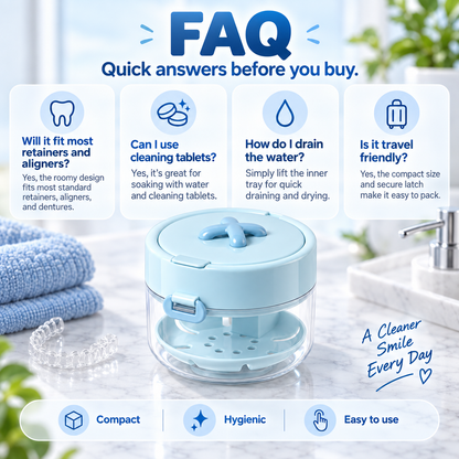 ✨ Travel Care Deal – Retainer Cleaning Case 🦷 Soak, Store & Rinse Container with Mirror & Brush for On-the-Go Use 💼