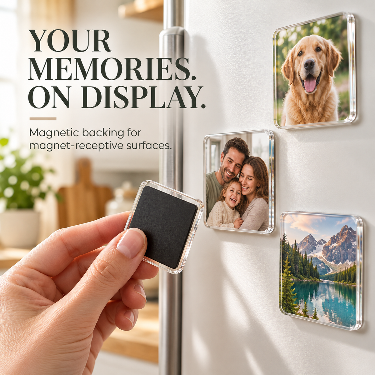 Clear Acrylic Magnetic Photo Frames, Self-Adhesive Square Fridge Magnets