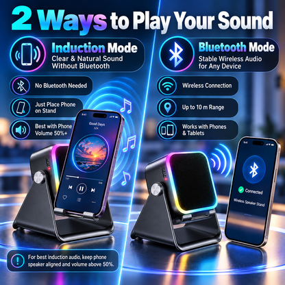 💎🔥 50% OFF 5-IN-1 WIRELESS SPEAKER STAND! 💎 Induction Audio, Phone Holder & Ambient Light🔥🔥