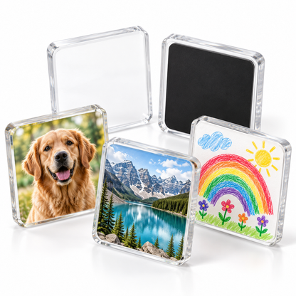 Clear Acrylic Magnetic Photo Frames, Self-Adhesive Square Fridge Magnets