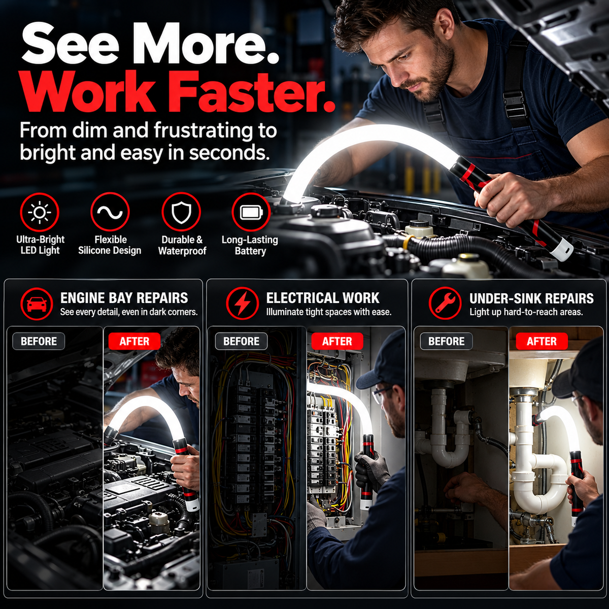 🔥Buy 3 Get 1 Free 🔥27" Flexible High-Lumen LED Car Repair Work Light