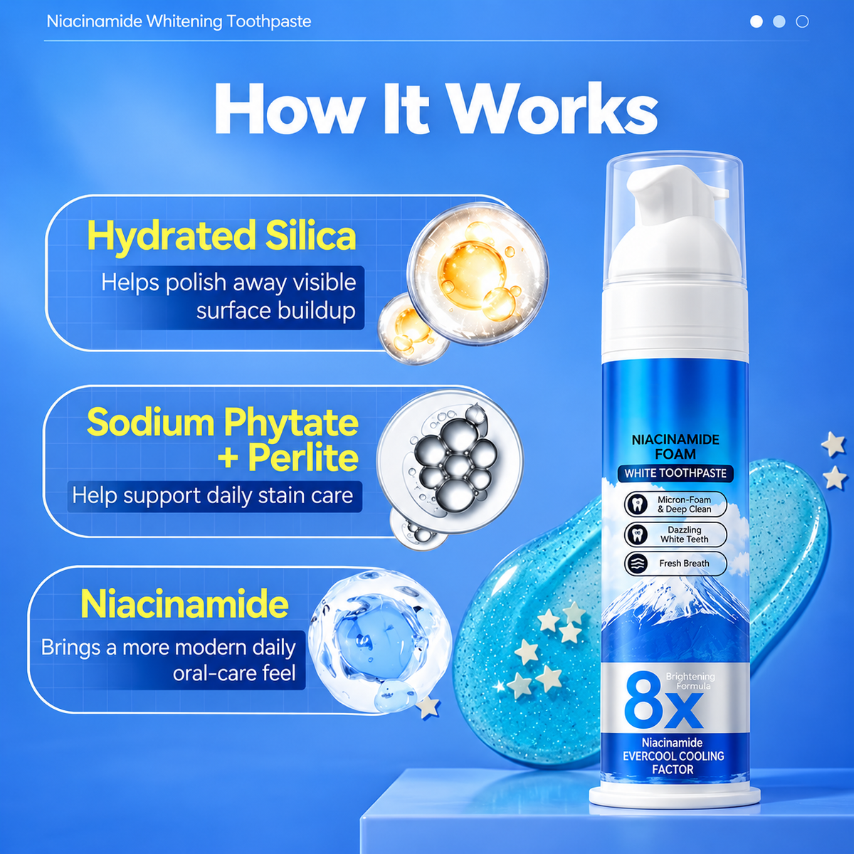 🔥 🔥50% OFF Niacinamide Foaming Whitening Toothpaste 8X - Fresh Breath Stain Removal Gentle Teeth Cleaning 🔥🔥