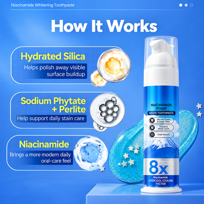 🔥 🔥50% OFF Niacinamide Foaming Whitening Toothpaste 8X - Fresh Breath Stain Removal Gentle Teeth Cleaning 🔥🔥
