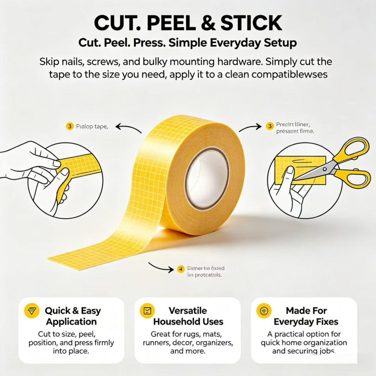 Buy 3 Get 2 Free Double-Sided Heavy Duty Tape — Strong, Waterproof & Clean Removal