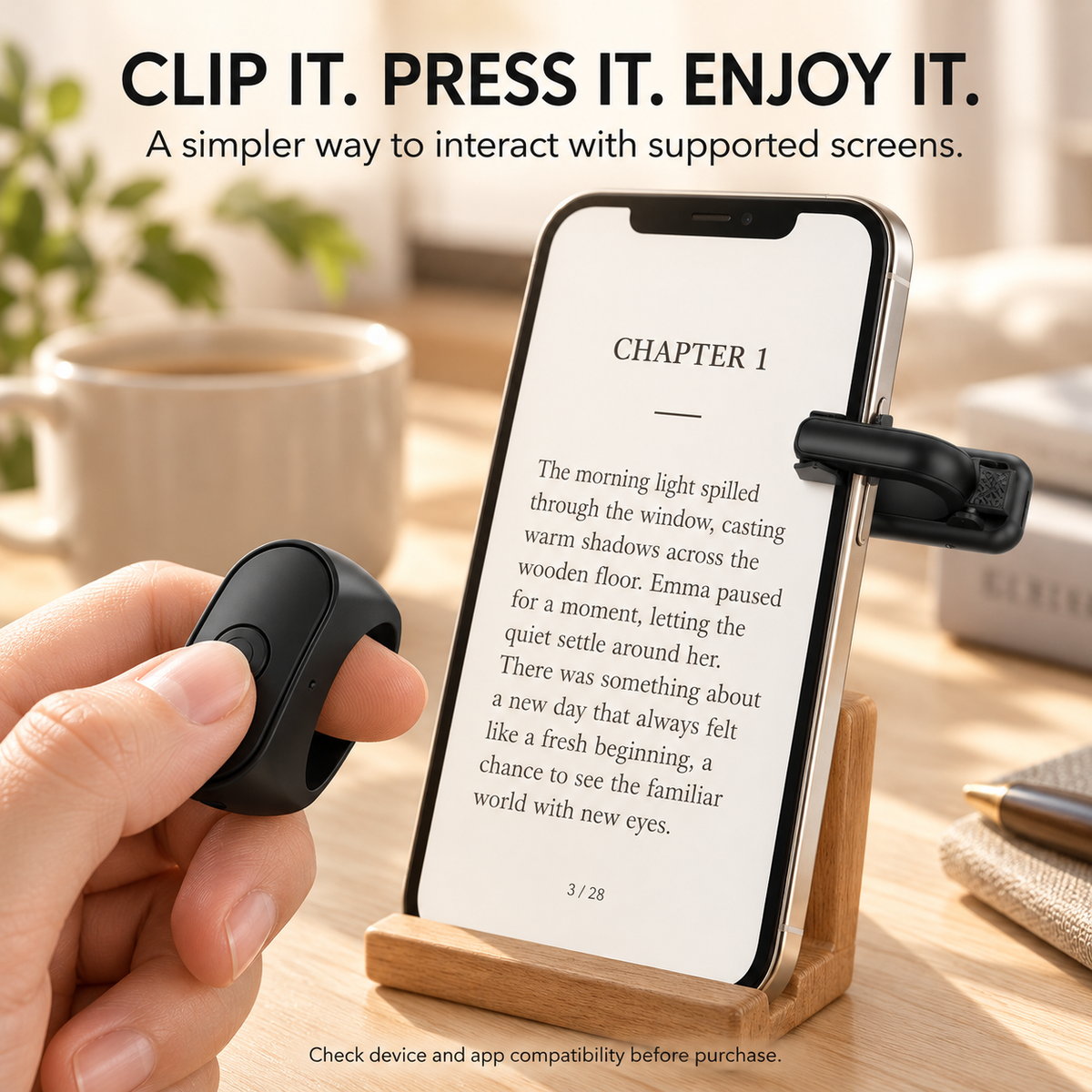 Hands-free phone stand + Bluetooth remote. Portrait & landscape mode. Wireless Page Turner, CameraShutter Video Recording for iOSAndroid, Phone Selfie Accessory, Gifts for Men Women,