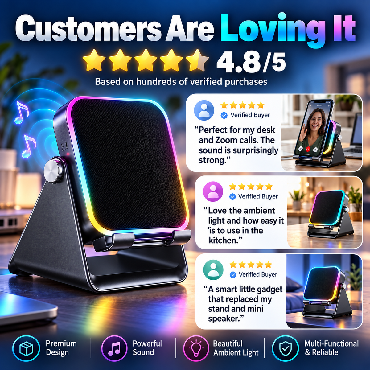 💎🔥 50% OFF 5-IN-1 WIRELESS SPEAKER STAND! 💎 Induction Audio, Phone Holder & Ambient Light🔥🔥