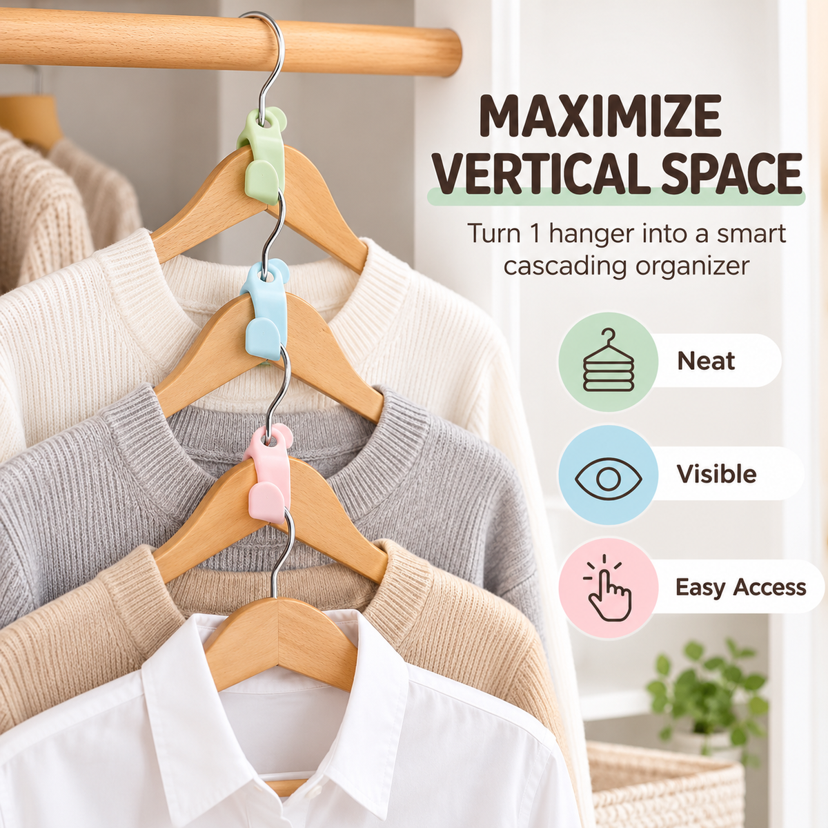 Space Saving Hangers Connector Hooks 20 Counts, High Load-bearing Clothes Hanger Connector Hooks, Hooks for Hangers, Random Colors