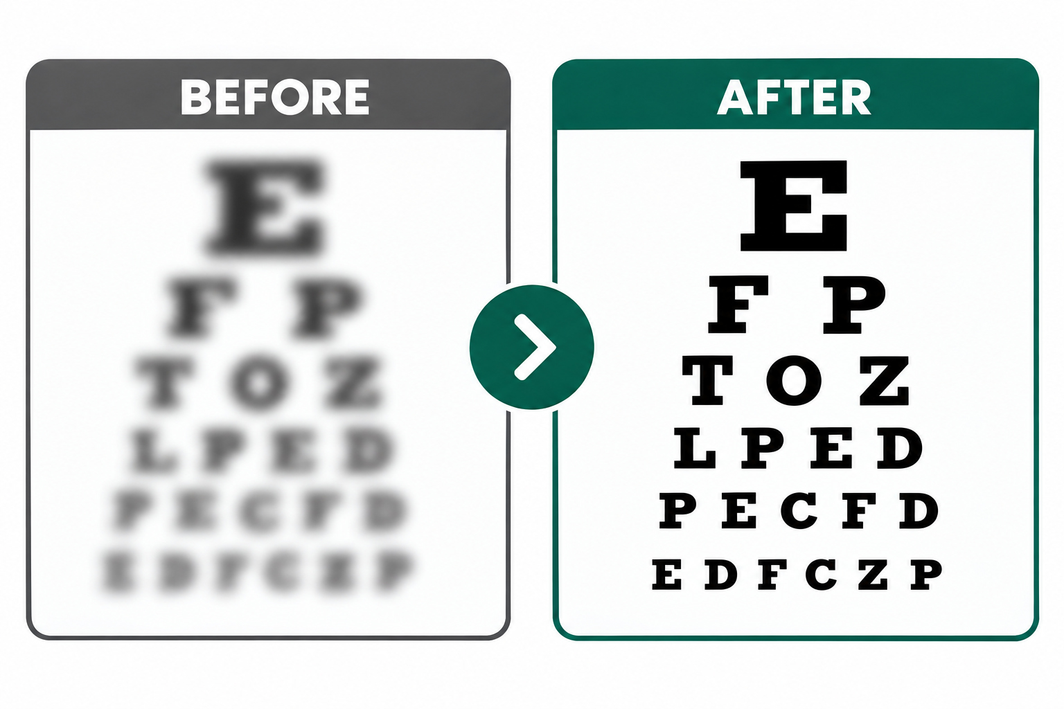 Before and after eye chart comparison