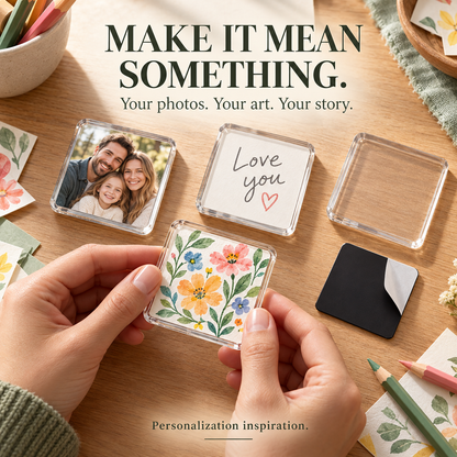 Clear Acrylic Magnetic Photo Frames, Self-Adhesive Square Fridge Magnets