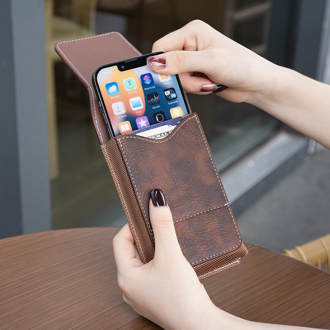 ⚡Big Discount | Waist Belt Cell Phone Pouch 📱 Multi-Pocket Leather Phone Case with Card Holder