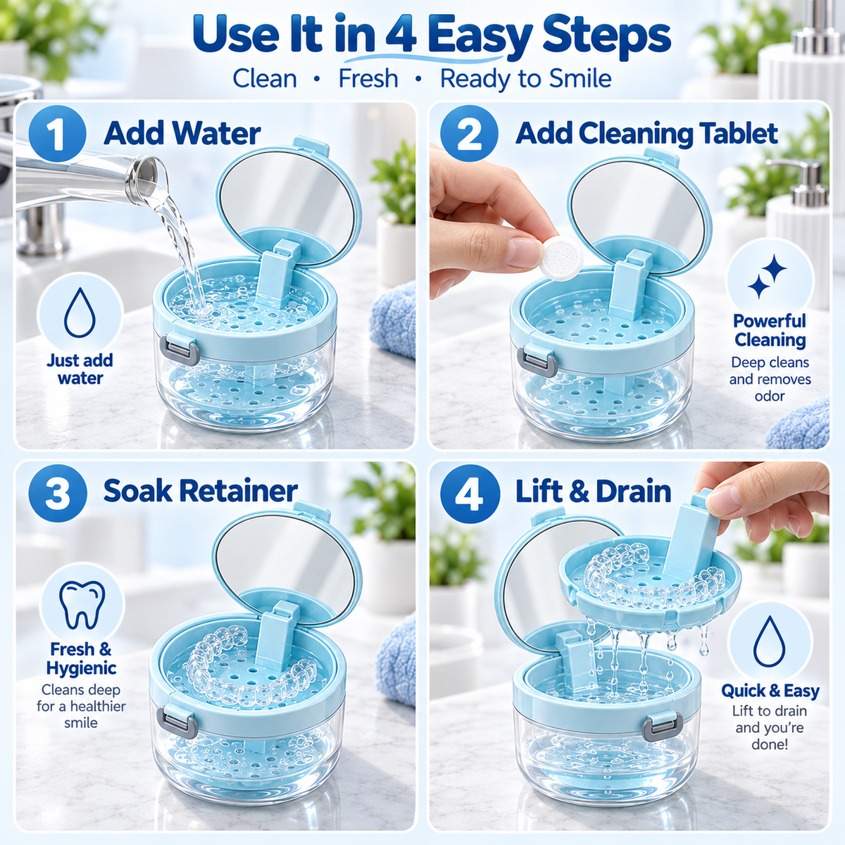 ✨ Travel Care Deal – Retainer Cleaning Case 🦷 Soak, Store & Rinse Container with Mirror & Brush for On-the-Go Use 💼
