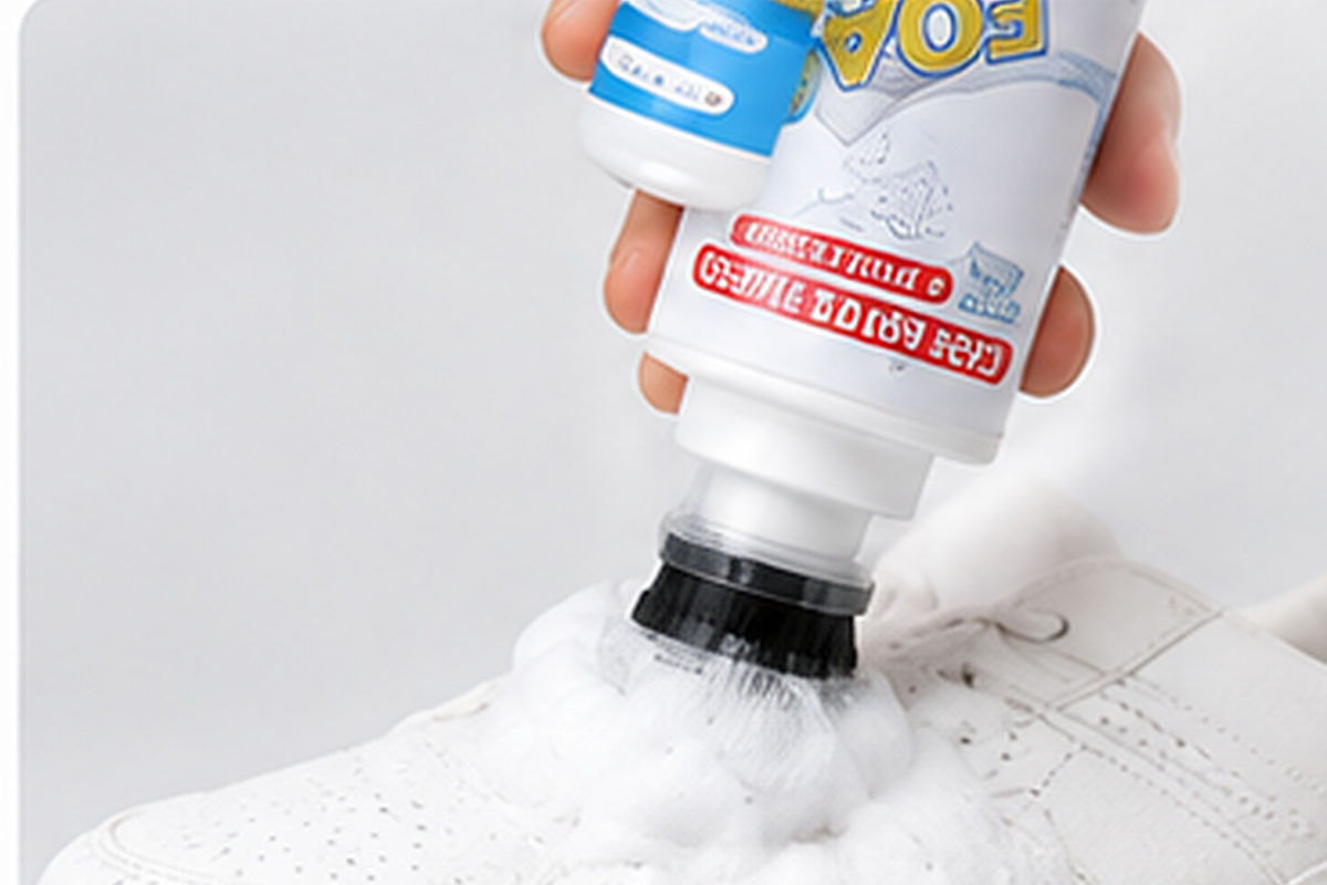 Apply foam cleaner to white sneaker